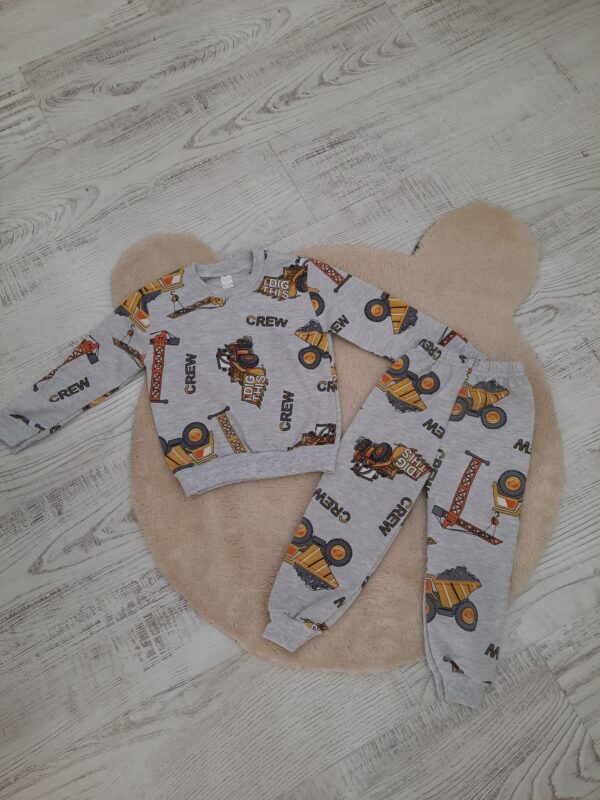 İŞ ARABALARI BASKILI ERKEK PİJAMA TAKIMI 3-13 yaş