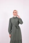 BOYDAN DÜĞMELİ ÇİLEK ELBİSE